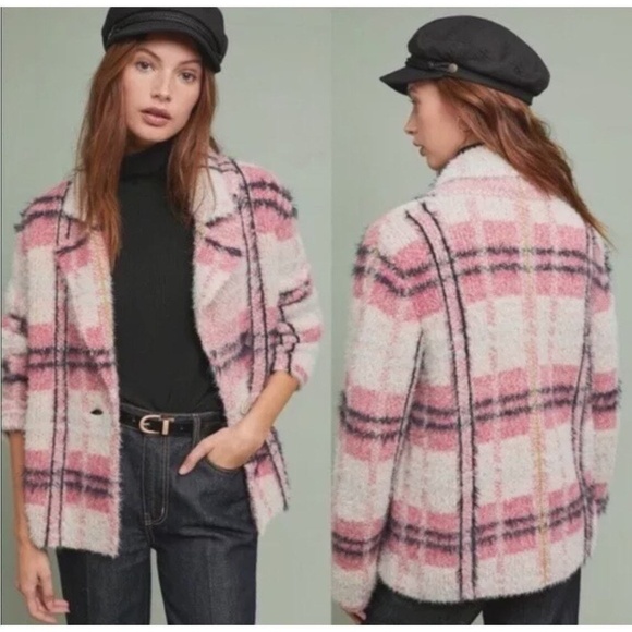 Anthropologie Maeve Aurelia Pink Alpaca/Wool Blend Fuzzy Oversize Jacket Size XS - Picture 2 of 4